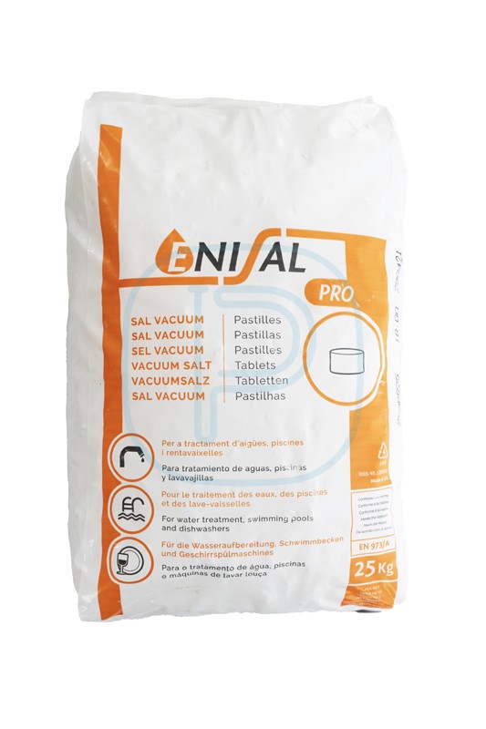 Sel marin adoucisseur et piscine en pastilles PRO - sac 25Kgs EN973/A