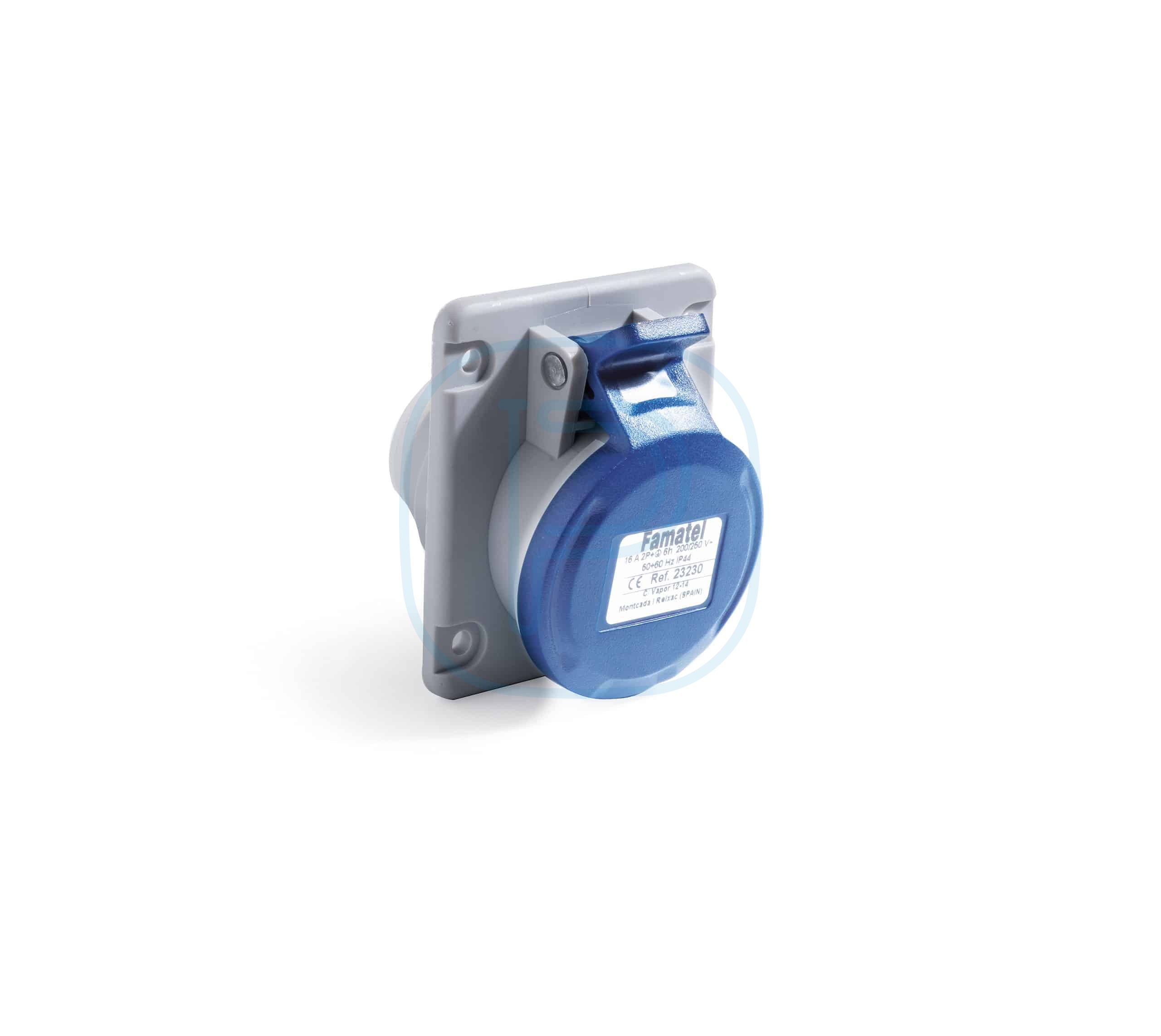 Prise Femelle encastrable inclinée 2P+T 230V 16A IP 67