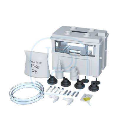 Bac réserve neutralisant avec 1,2 kg granulat, raccords, indicateur pH pour CONLIFT 1 et 1 LS - GRUNDFOS pH+ box (97936176)