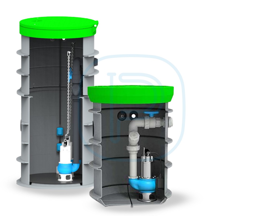 Station de relevage 1 pompe évolutive 2 pompes diamètre 860mm - hauteur 2000mm avec robinetterie et canalisation - sans pompe (modèle Raccord-union évolutif)