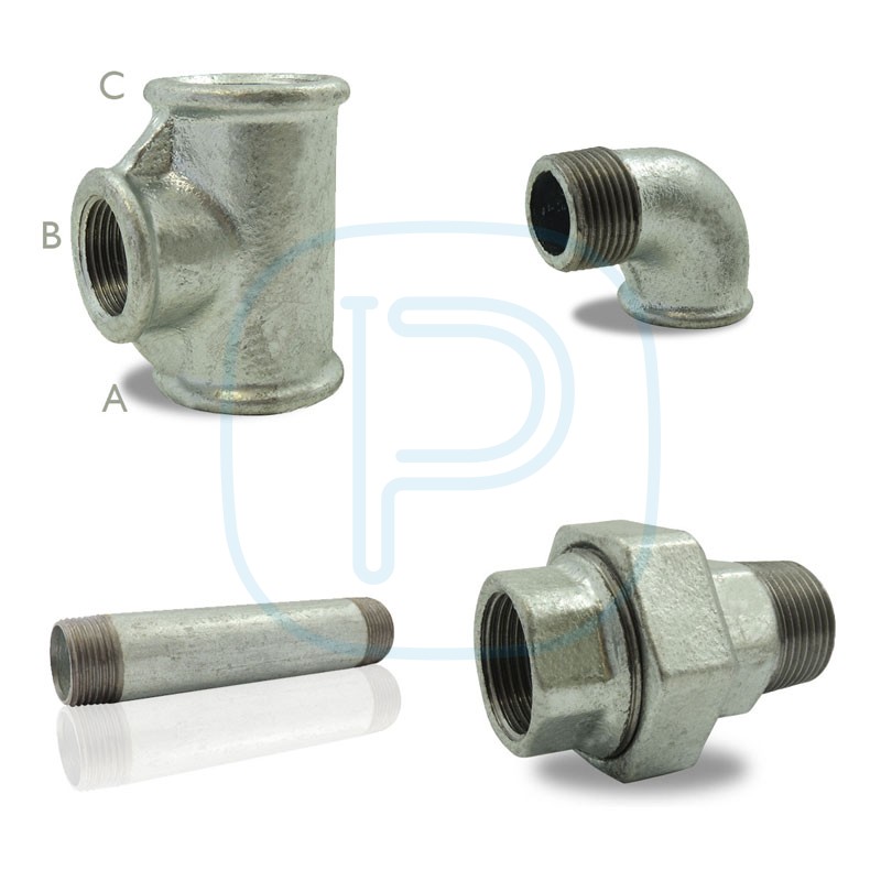 Kit de raccords 1"1/4 pour réservoir à membrane diaphragme (Té réduit, bobine et coude pour pressostat, raccord-union)