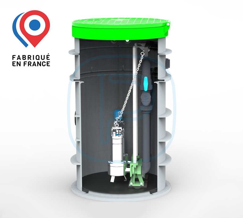 Station de relevage 2 pompes diamètre 860mm - hauteur 1500mm avec robinetterie et canalisation - sans pompe (modèle Pied d'Assise)