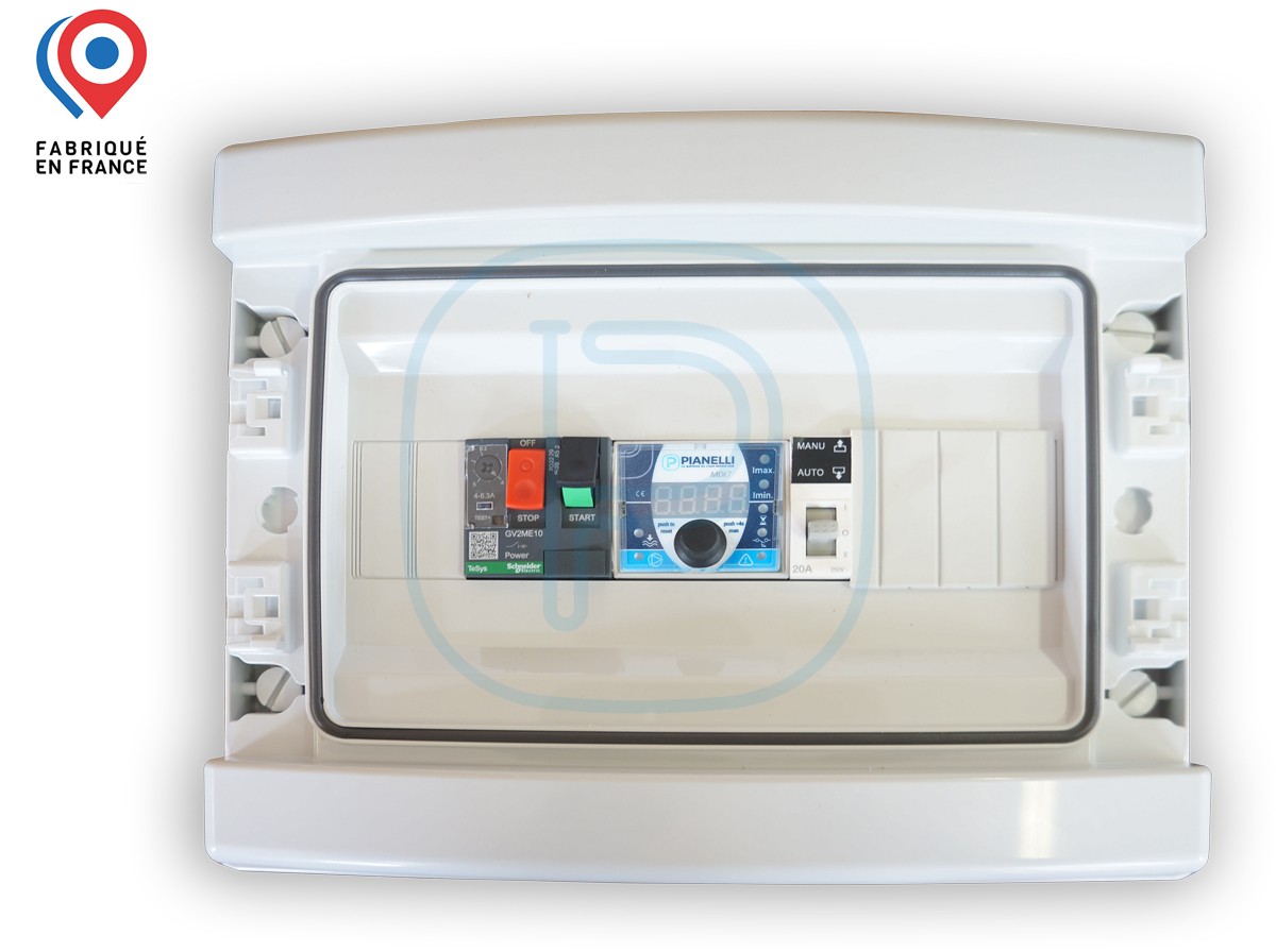 Coffret MDI 7 - Protection moteur et manque d'eau 1 pompe - Triphasé 10A max - connectivité WIFI en option