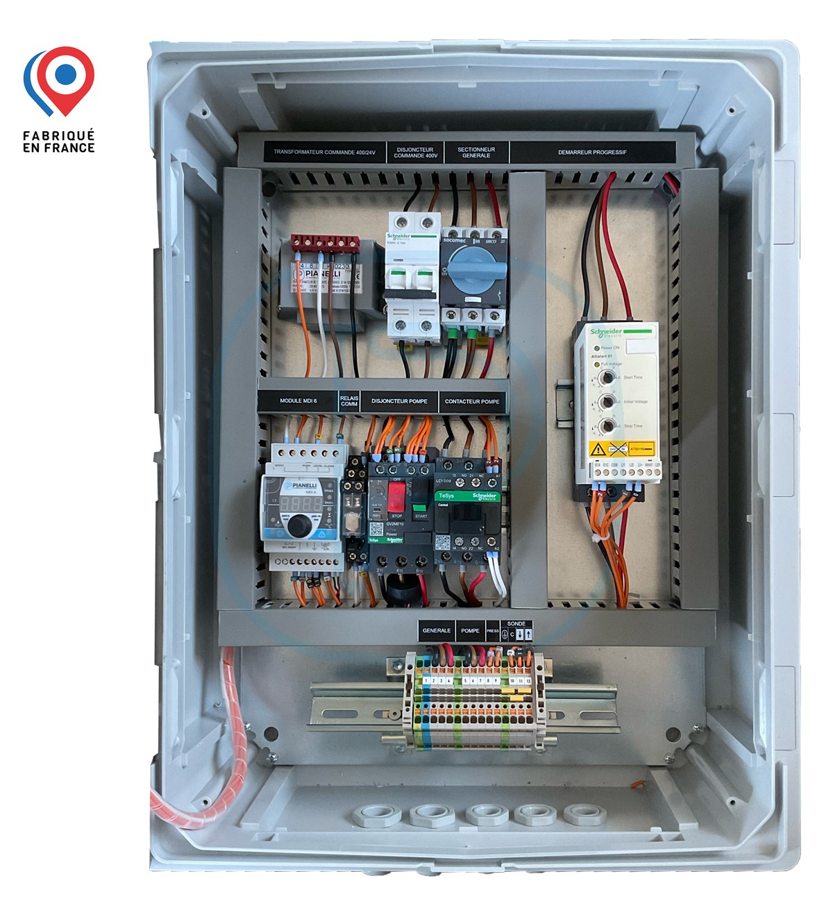 Armoire de contrôle et protection moteur avec démarrage progressif 9A max.
