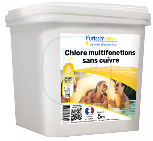 Chlore multifonctions sans cuivre - galets 500g - 10kg - PURISSIMEAU