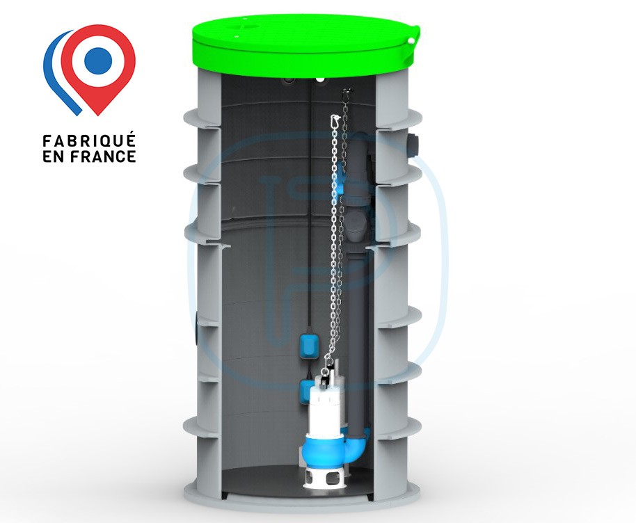Station de relevage 2 pompes diamètre 1200mm - hauteur 3000mm avec robinetterie et canalisation - sans pompe (modèle pied d'assise)