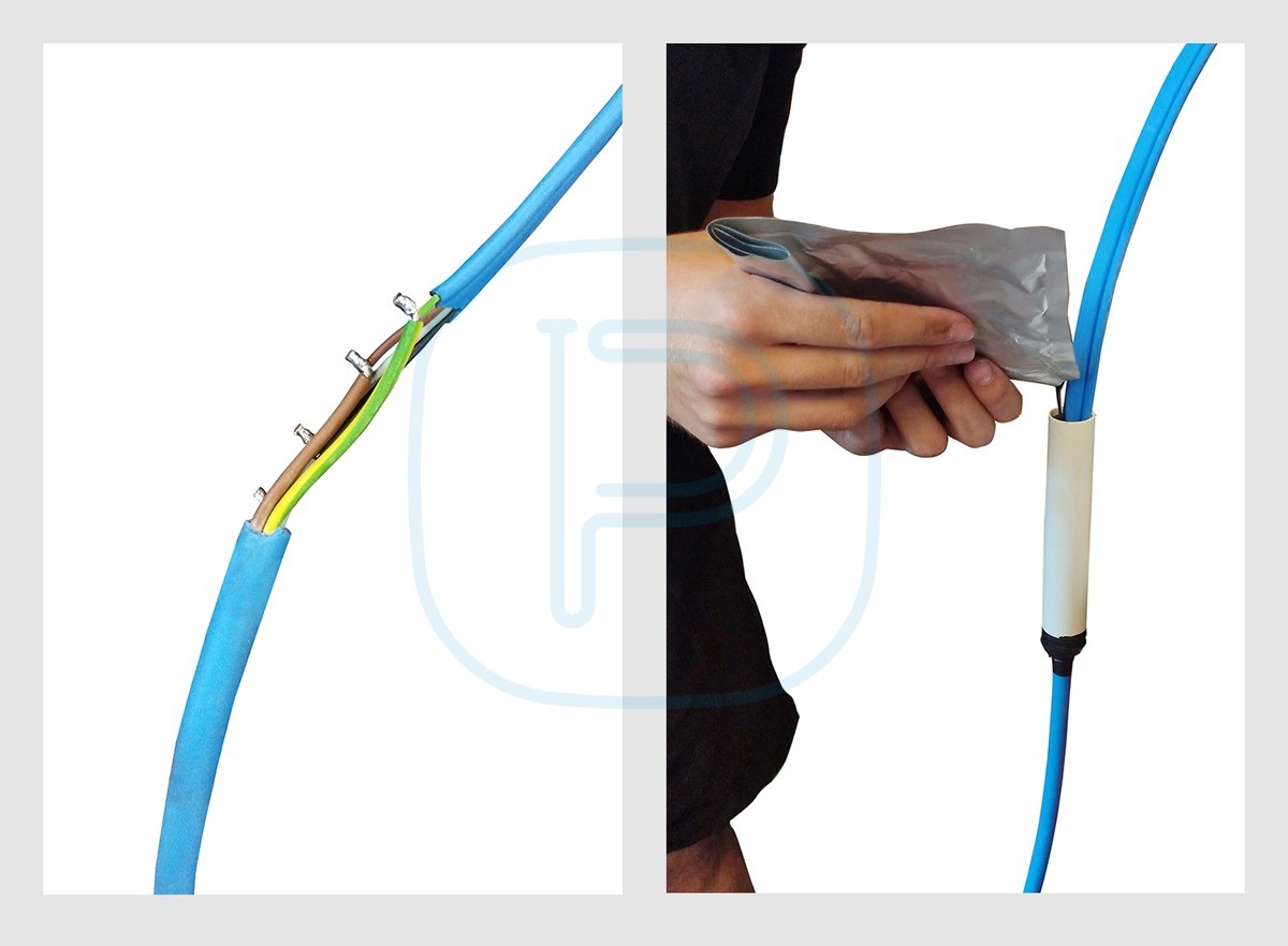 Jonction Etanche réalisée en atelier : câble d'alimentation + flotteur - résine&nbsp;polyuréthane